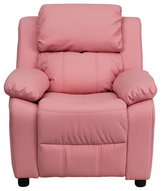 Deluxe Padded Contemporary Pink Vinyl Kids Recliner With Storage Arms   Contemporary   Recliner Chairs   by clickhere2shop  Houzz