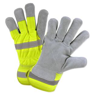 West Chester Protective Gear Hi-Vis Large Split Leather Palm Gloves 70501-LCCD6