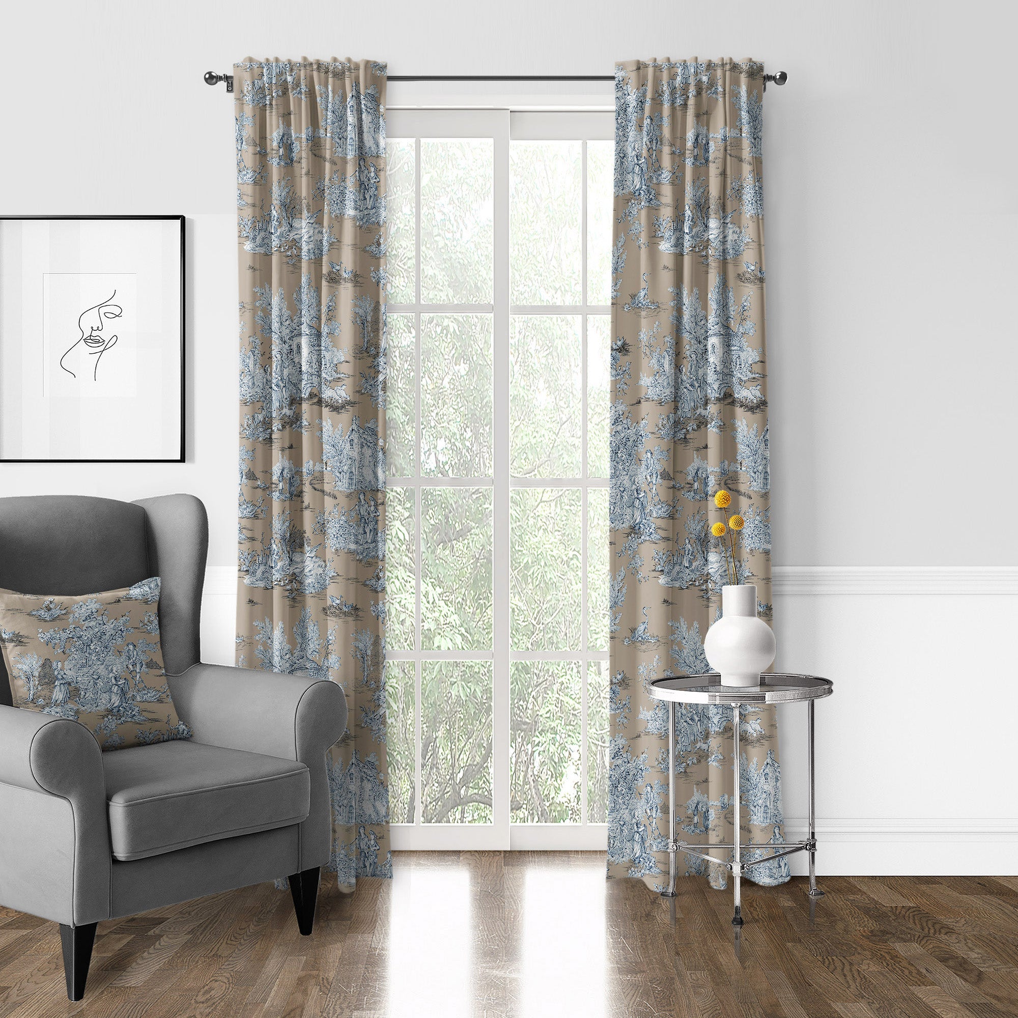 Chateau Blue/Beige Drapery