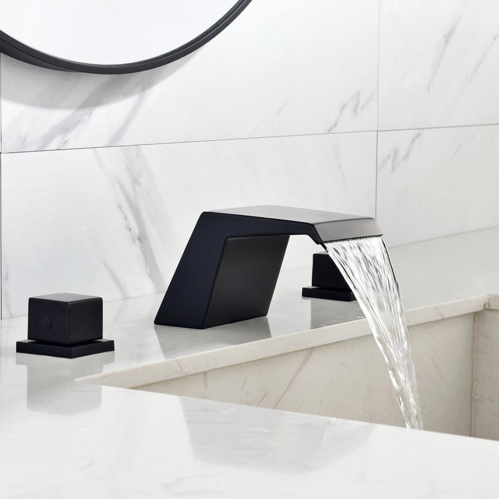 Zalerock Waterfall 8 in Widespread 2Handle Bathroom Faucet in Matte Black