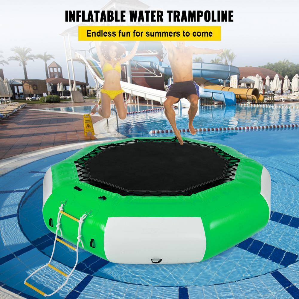 VEVOR Water Trampoline 13 ft. Inflatable Water Bouncer with One 4-Step Ladder Lake Trampoline for Water Sports Green SSBC13FTGWDFT0001V0
