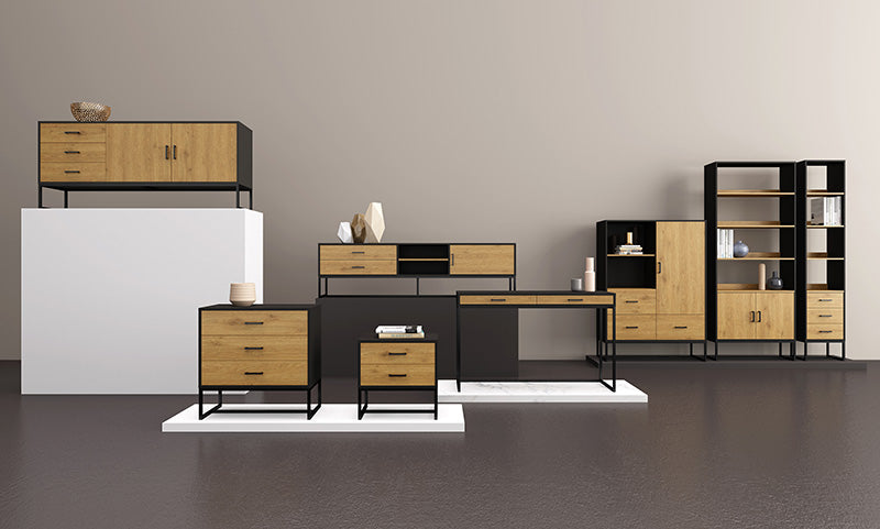 AMSTER Sideboard Buffet 160cm - Natural & Black