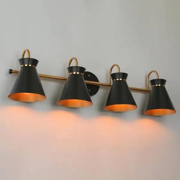 Modern 4-Light Black Gold Bathroom Vanity Lights Linear Wall Sconce with Metal Shades - 31.5