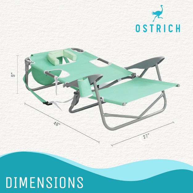 Ostrich On your back Lightweight Beach Reclining Lounge Lawn Chair W backpack Straps Outdoor Furniture For Pool Camping Patio Or Backyard Teal