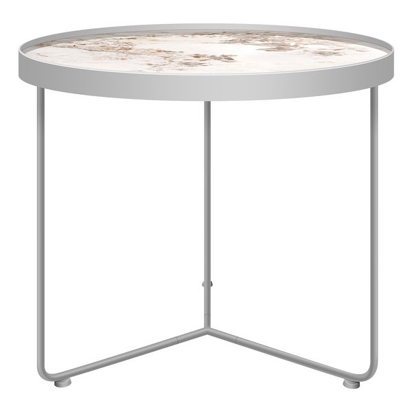 Modern Marble End Table Round Accent Side Table with Metal Frame - 19.9x19.7