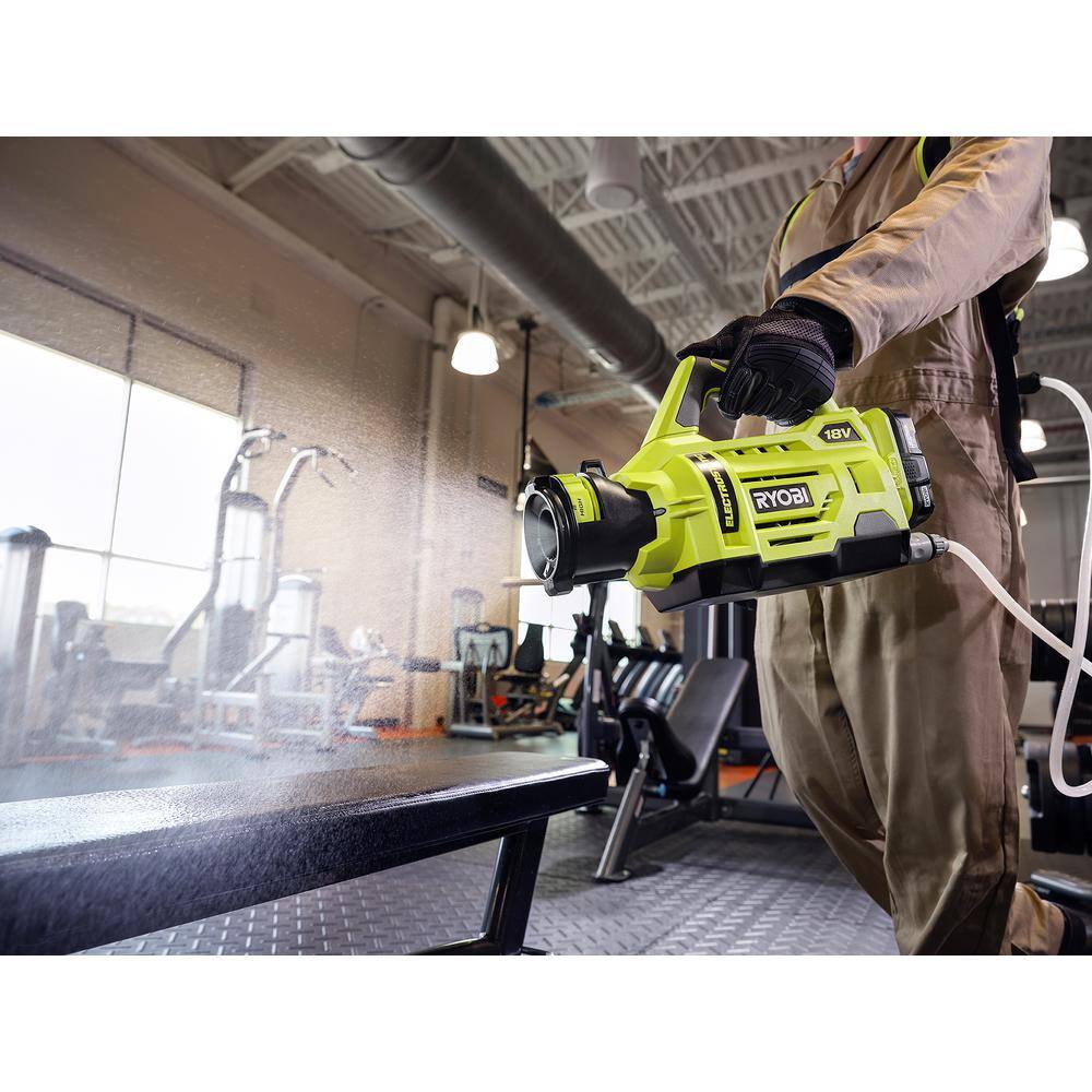 RYOBI ONE+ 18V Cordless Electrostatic 1 Gal. Sprayer w Extra (2) Med.  (1) High Nozzles (2) 2.0 Ah Batteries  (1) Charger P2870-A14