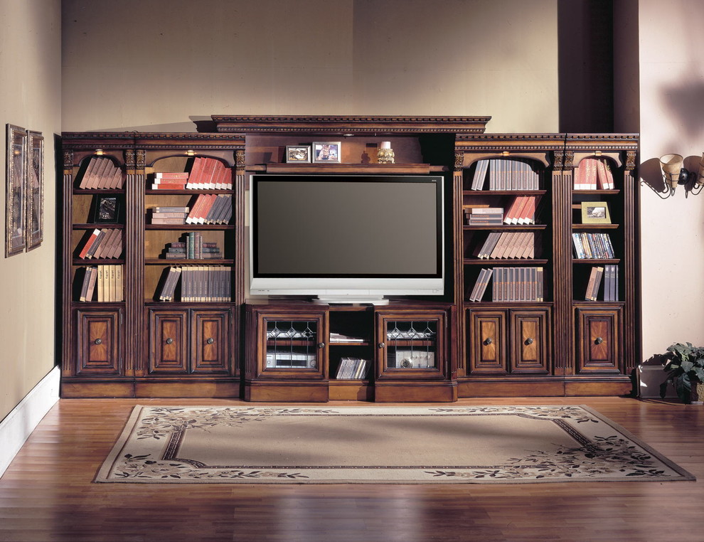 Parker House Huntington Expandable Inset Entertainment Wall  Vintage Pecan   Traditional   Entertainment Centers And Tv Stands   by Emma Mason  Houzz