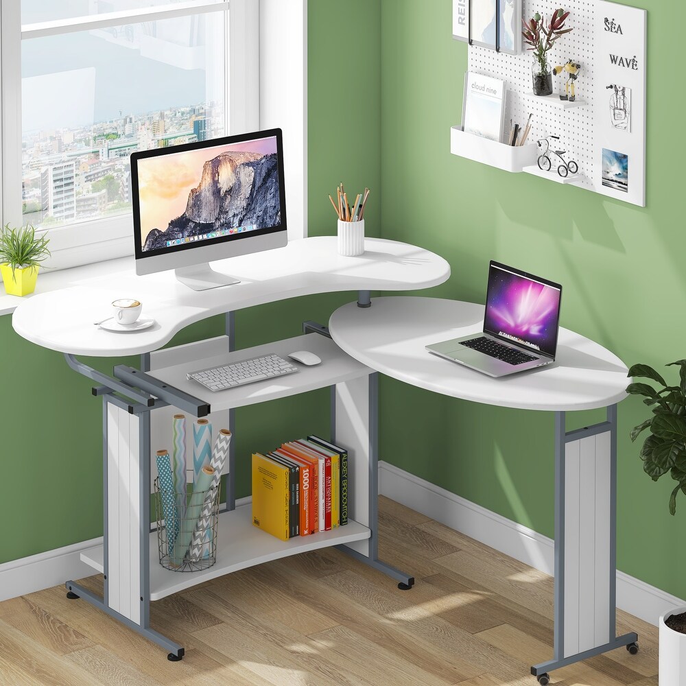 L Shaped Computer Desk  Rotating Corner Desk   Modern Office Study Workstation