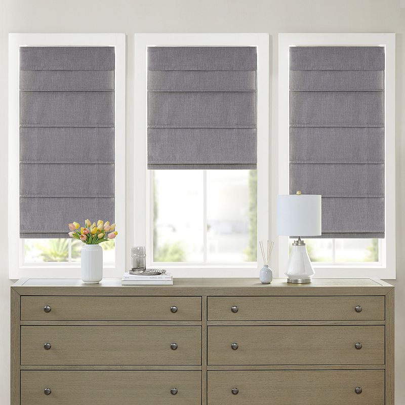 Madison Park Leo Faux Linen Textured Blackout Cordless Roman Shade