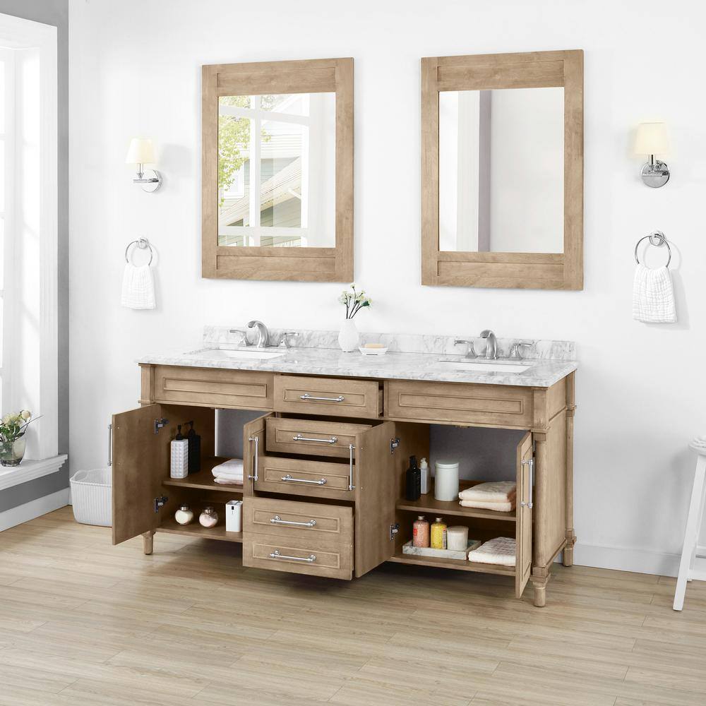 Home Decorators Collection Aberdeen 72 in. W x 22.1 in. D x 34.5 in. H Freestanding Bath Vanity in Antique Oak with Carrara Marble Top Aberdeen 72AO