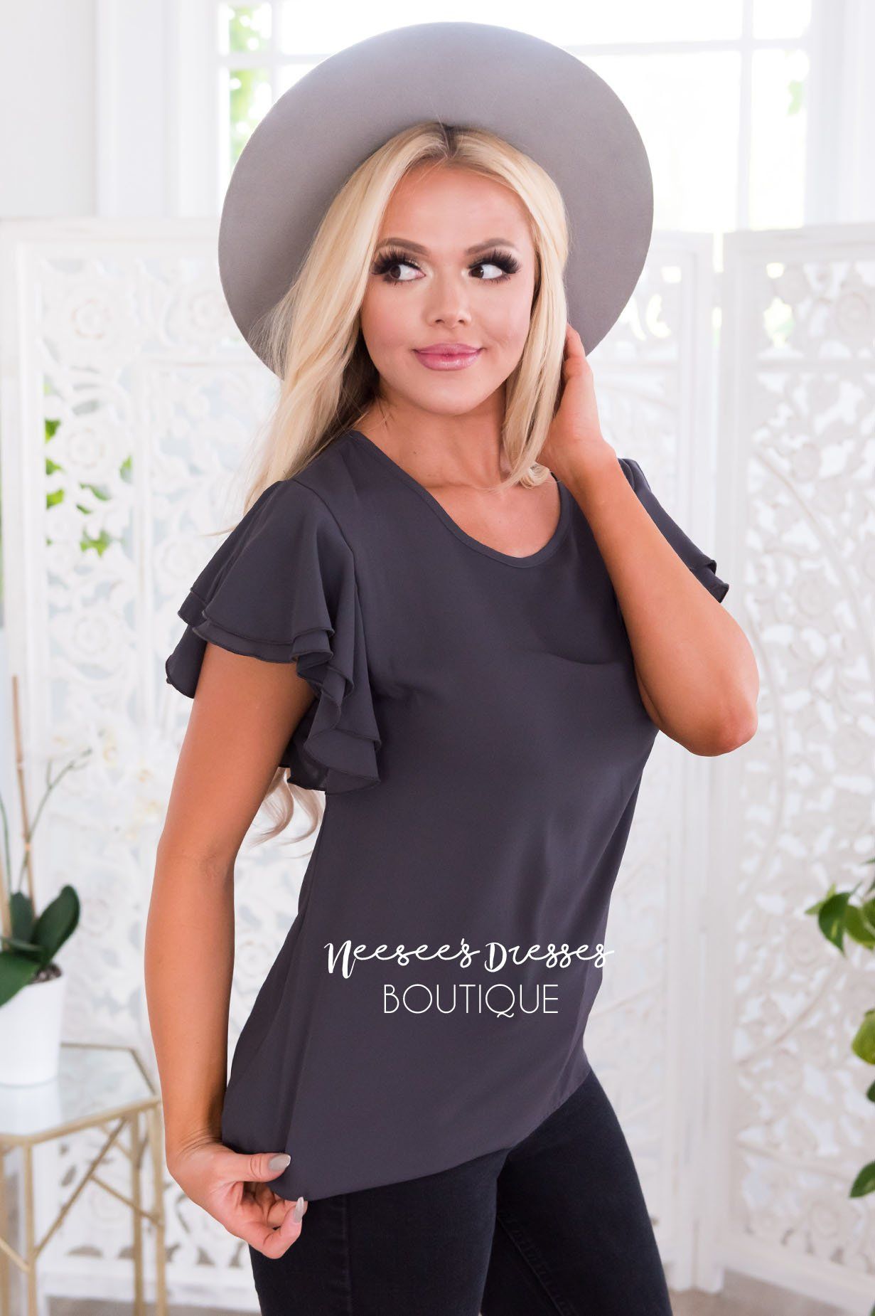 Class Act Modest Flutter Blouse