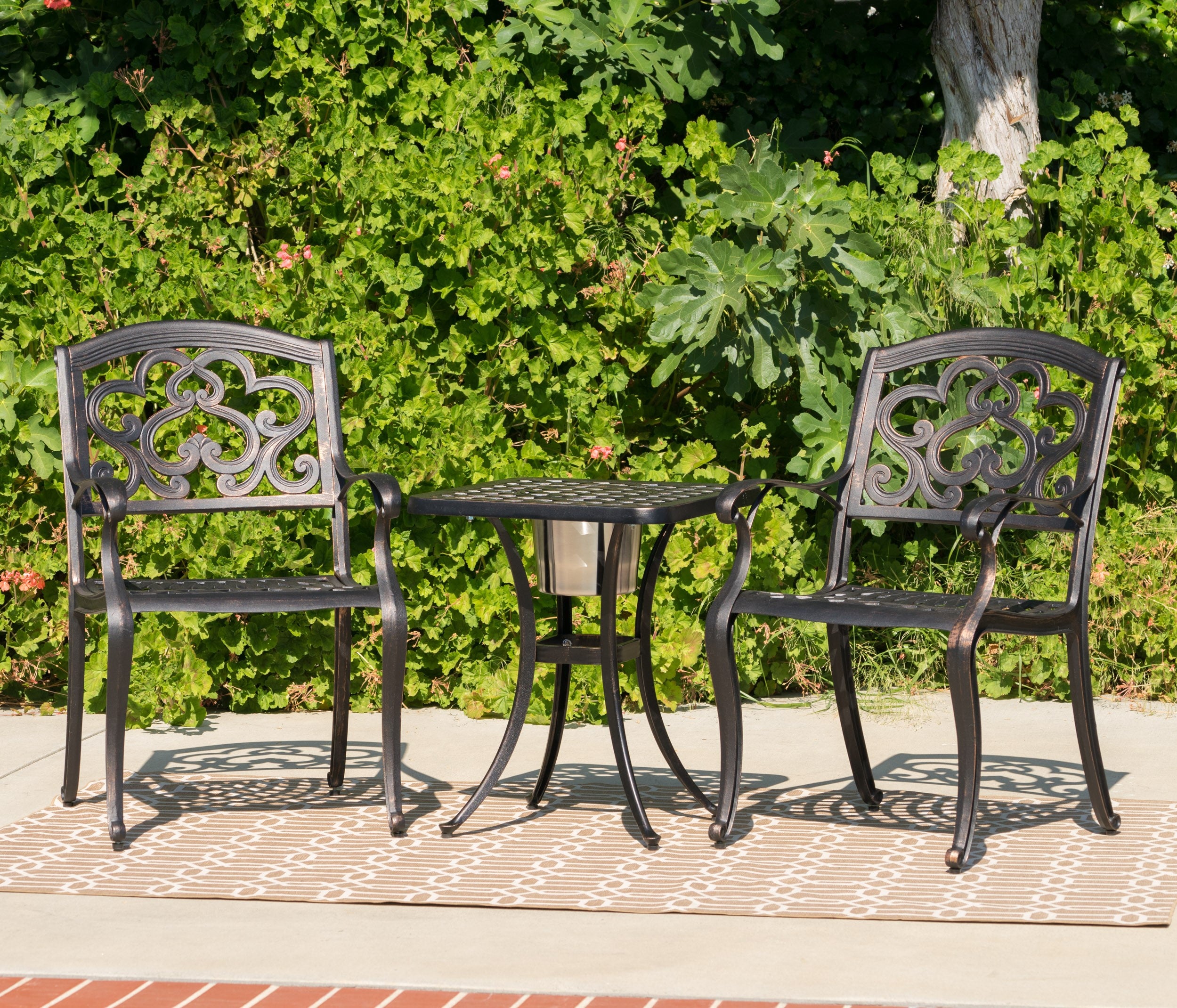 Ariel Outdoor 3 Piece Patina Copper Finish Cast Aluminum Bistro Set