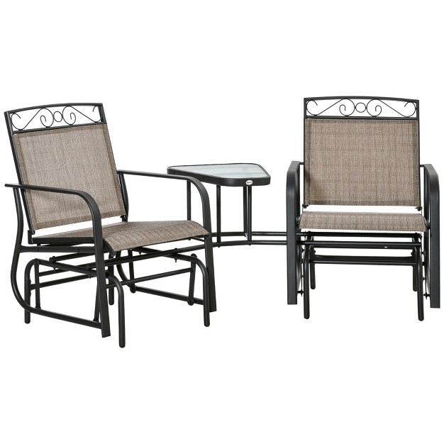 Outsunny Outdoor Glider Chairs With Coffee Table Patio 2 seat Rocking Chair Swing With Breathable Sling For Backyard Garden And Porch