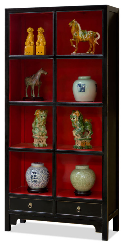 Distressed Black and Red Elmwood Zen Asian Bookcase   Asian   Bookcases   by China Furniture and Arts  Houzz