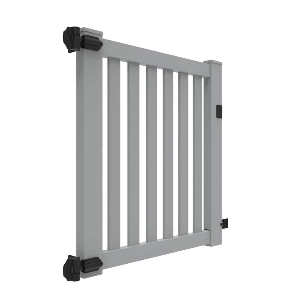 Barrette Outdoor Living Ohio 4 ft. x 4 ft. Gray Vinyl Fence Closed Picket Panel Fence Gate 73044439