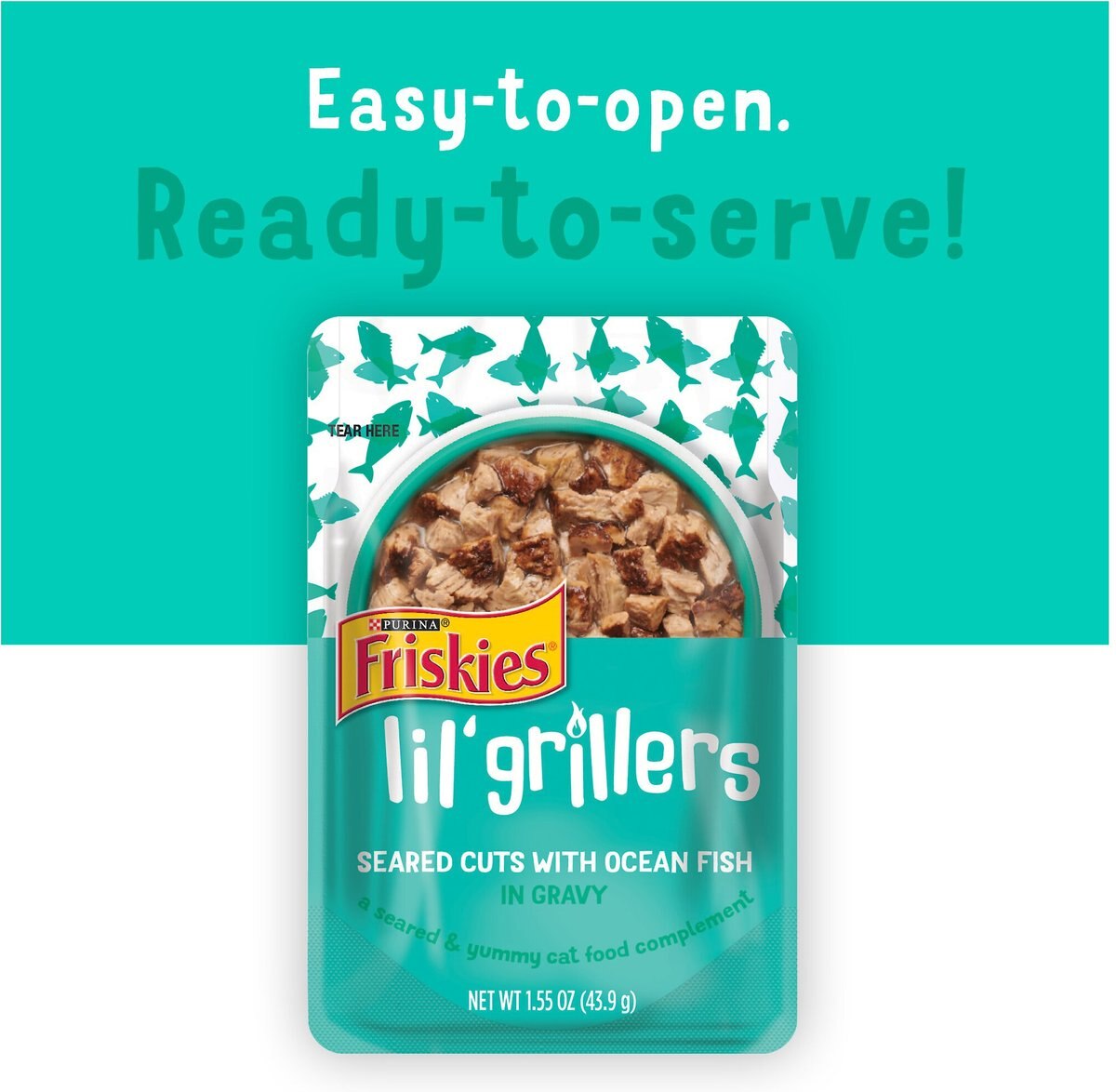 Friskies Lil' Grillers Seared Cuts With Ocean Fish In Gravy Wet Cat Food， 1.55-oz pouches， case of 16