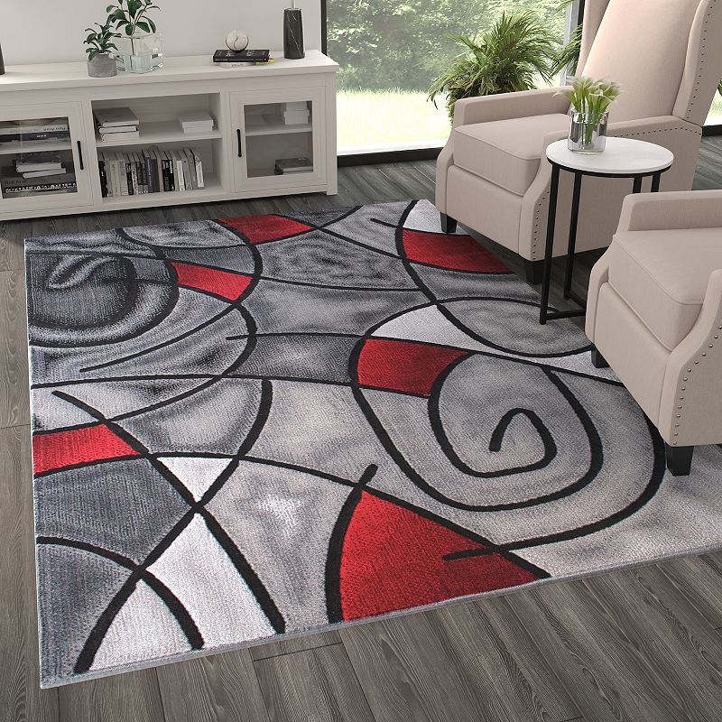 Masada Rugs Masada Rugs Trendz Collection 6'x9' Modern Contemporary Area Rug in Red， Gray and Black