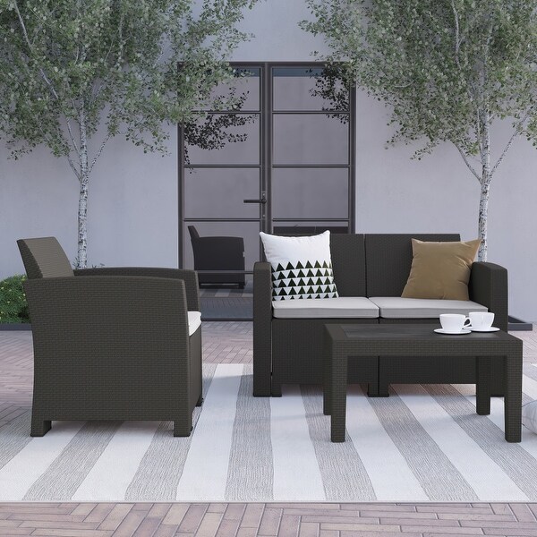 4 Piece Outdoor Faux Rattan Chair，Loveseat and Table Set