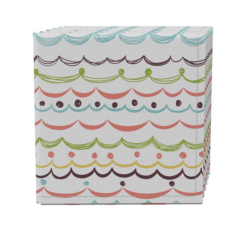 Napkin Set of 4， 100% Cotton， 20x20， Multi Doodle Stripe