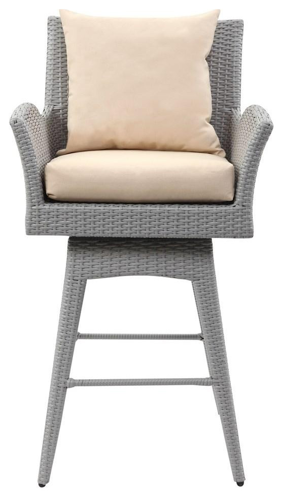 Raleigh Outdoor Wicker Swivel Armed Counter Stool Grey / Beige Set of 2   Tropical   Outdoor Bar Stools And Counter Stools   by AED Luxury Home Decor  Houzz