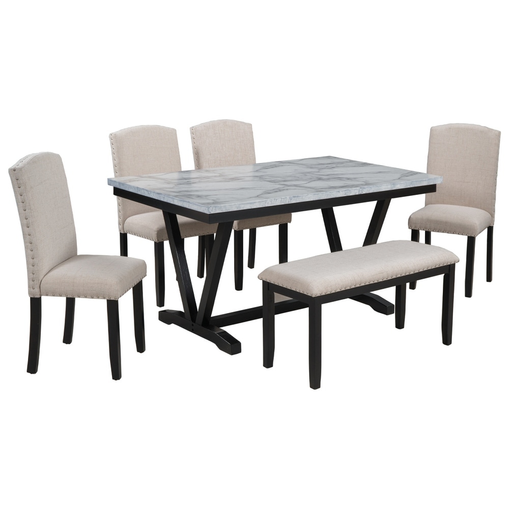 6PCS Marbled Veneers Tabletop Dining Table Set