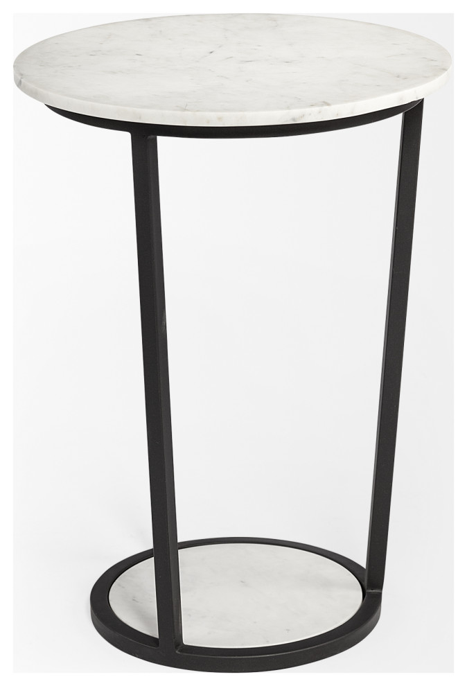 HomeRoots 18 quotRound White Marble Top Accent Table With Black Metal Frame   Transitional   Side Tables And End Tables   by VirVentures  Houzz