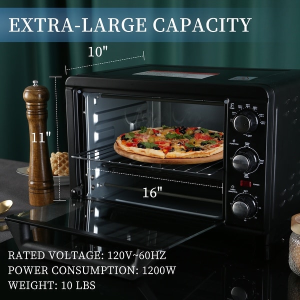 1200W 6-Slice Stainless Steel Simple Deluxe Oven ，Toaster， 20L Capacity， Black