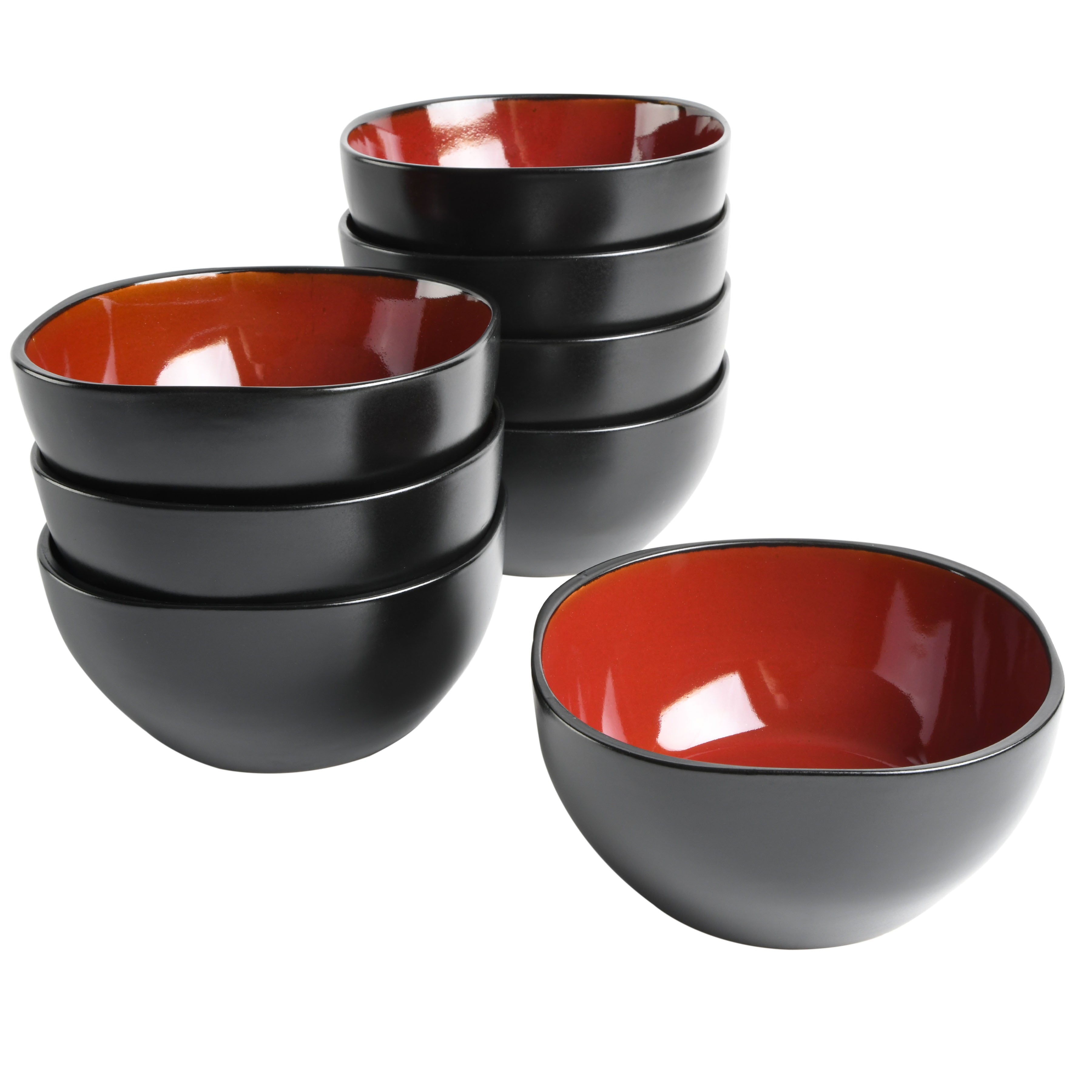 Gibson Home Soho Lounge 6 Square Bowl， Red Reactive Stoneware， 8pk