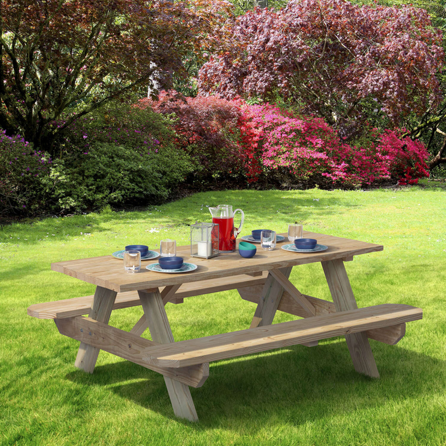 Outdoor Essentials Wood Brown 72 in. Rectangle Picnic Table