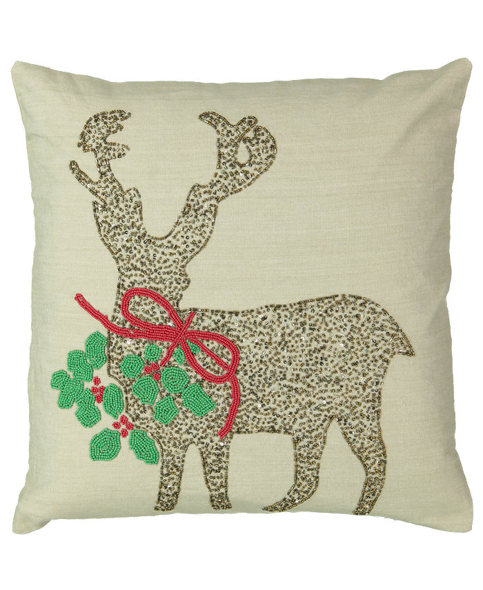 Mod Lifestyles Christmas Collection Felt Reindeer Applique Embroidery Pillow， 18 X 18