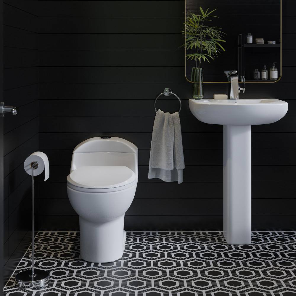 Swiss Madison Chateau 1-piece 1.11.6 GPF Dual Flush Elongated Toilet in Glossy White with Black Hardware Seat Included SM-1T803HB