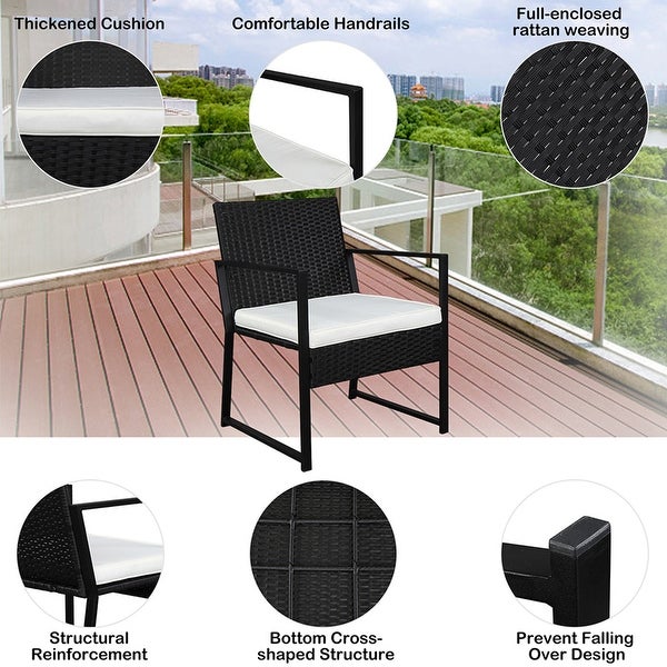 3pcs All-weather Rattan Table Chair Set with Removable Cushions - Overstock - 35747748