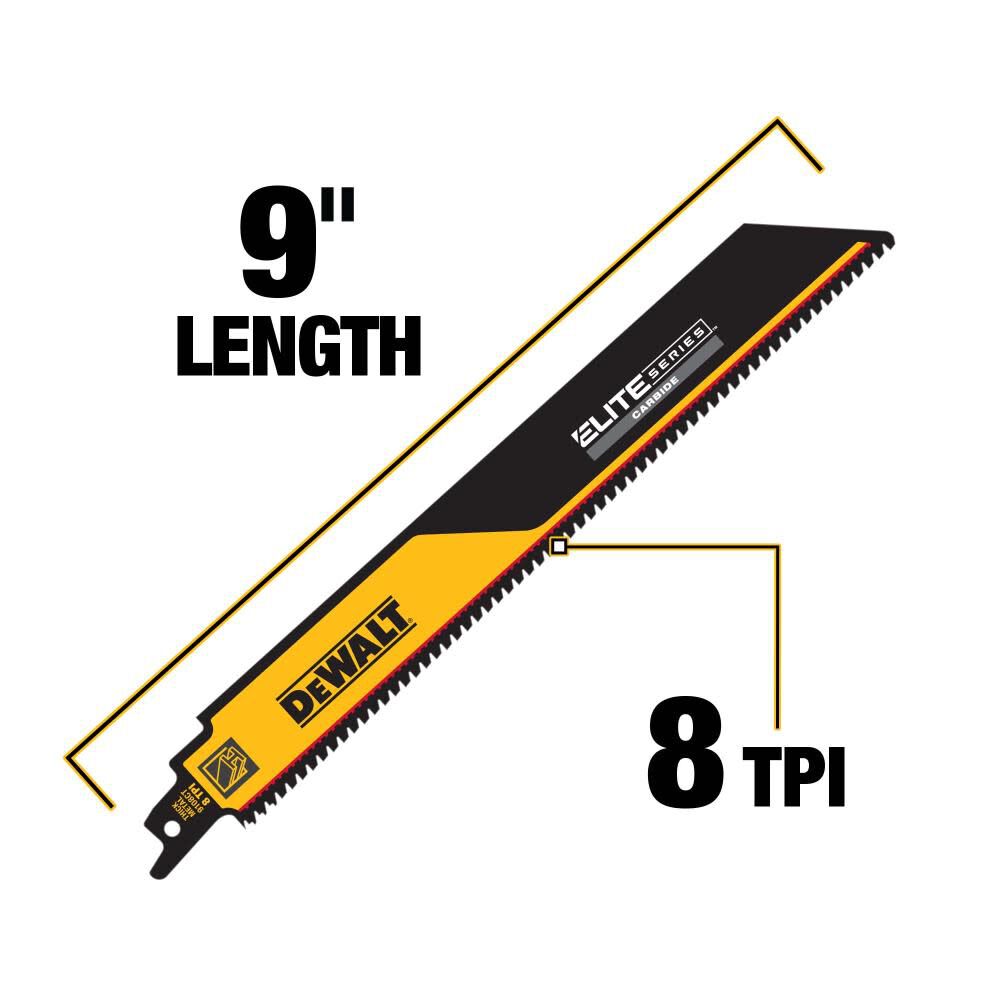 DW ELITE SERIES Reciprocating Saw Blade 1pk Carbide Tipped 9