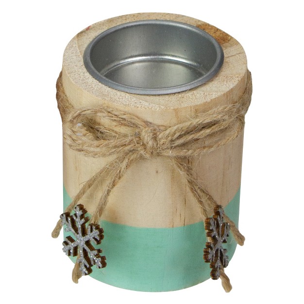 Green And Natural Wood Christmas Tea Light Candle Holder