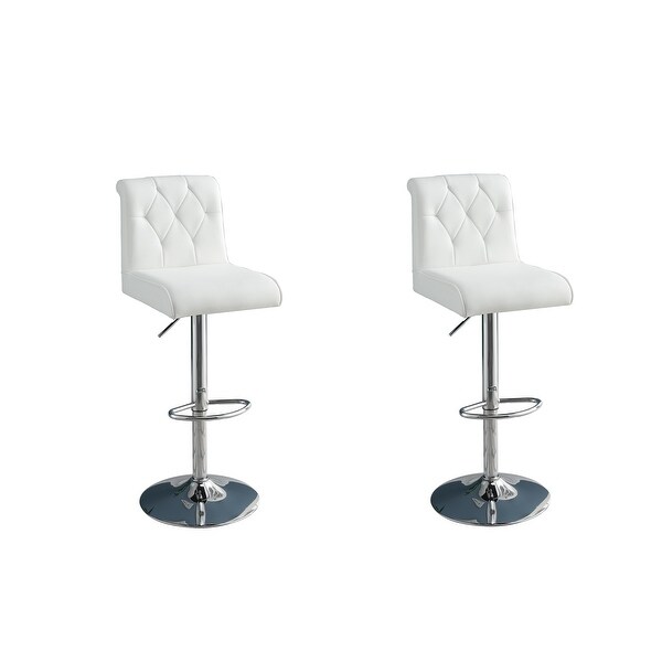 Modern Stylish Adjustable Bar Stools Gas Lift Chair Faux Leather Tufted Chrome Base Set of 2 Chairs with Metal Frame for Bar