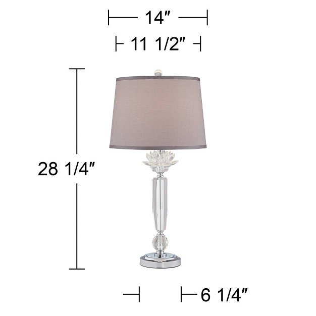 Tall Traditional Glam Luxury End Table Lamp Clear Crystal Single Gray Shade Living Room Bedroom Bedside Nightstand