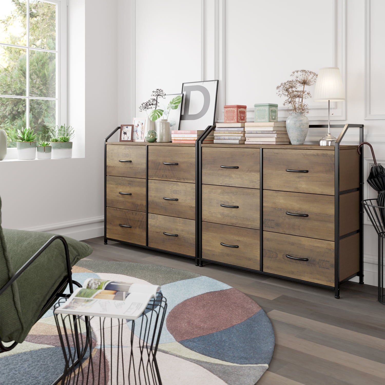 Homfa 6 Fabric Drawers Dresser, Lightweight Storage Cabinet with Handles, Easy to Assemble, Rustic Brown Finish