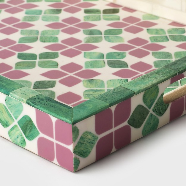 Mela Artisans Orchid Large Tray In Pink amp Green