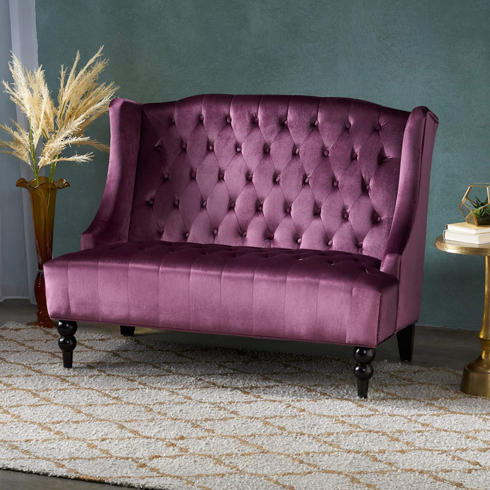 Modern Glam Loveseat  Velvet Seat With Unique Button Tufted Wingback  Raisin   Traditional   Loveseats   by Decor Love  Houzz