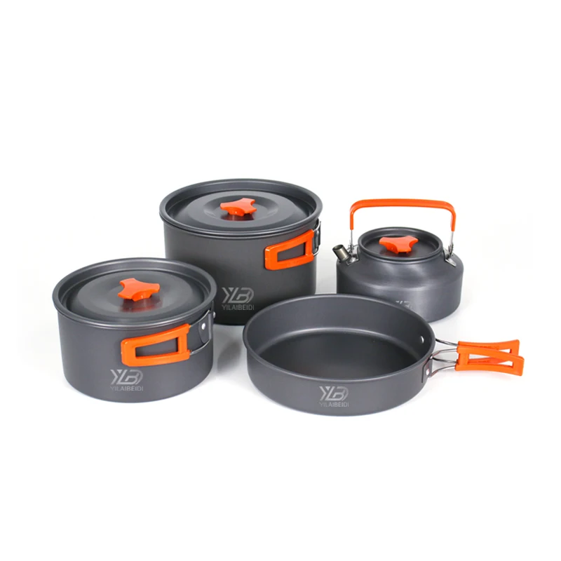 Four piece of outdoor camping pots convenient lightweight high temperature resistant Non toxic environmental protection