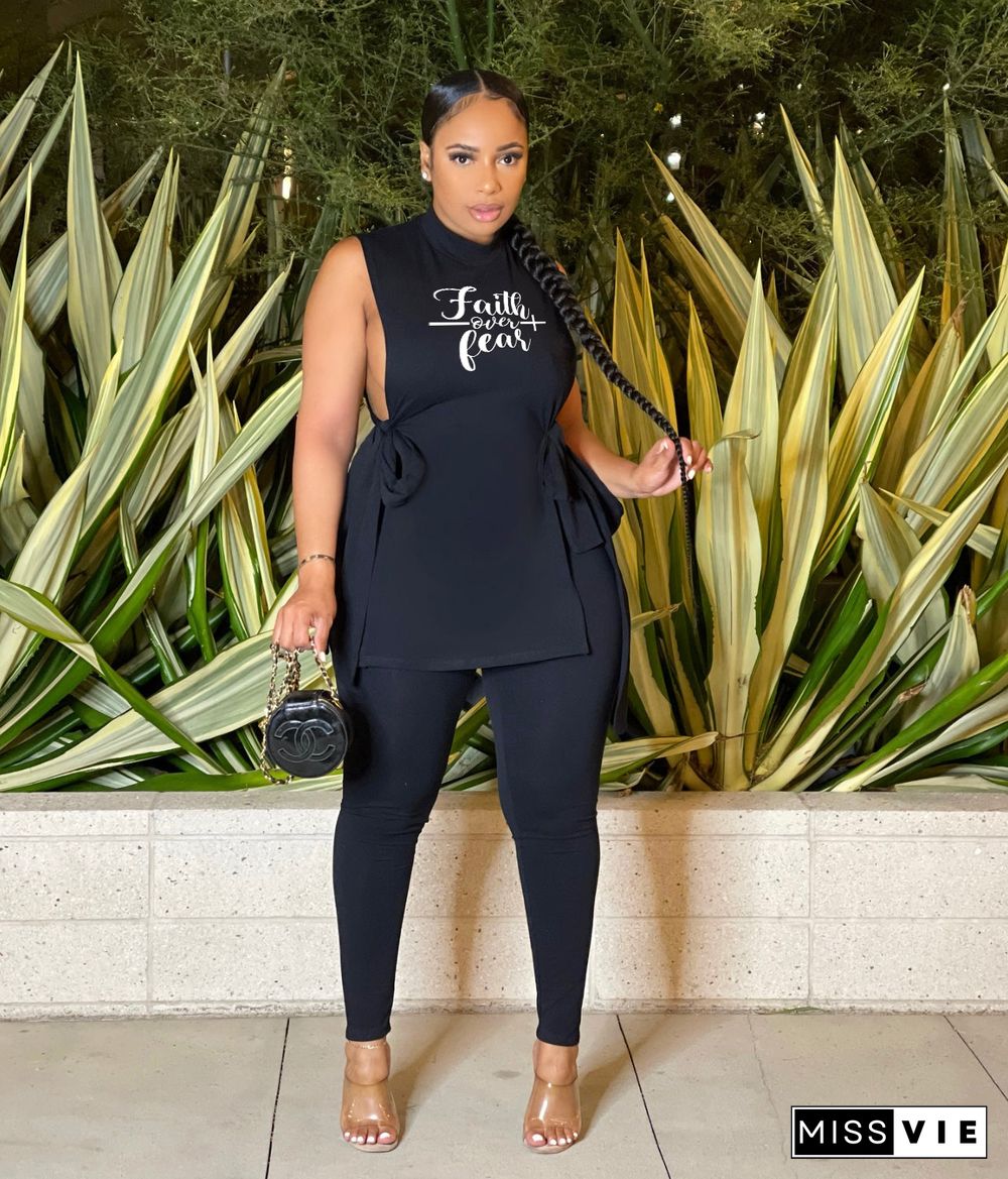 Side Lace Up Crop Tops Pencil Pants Two Piece Set