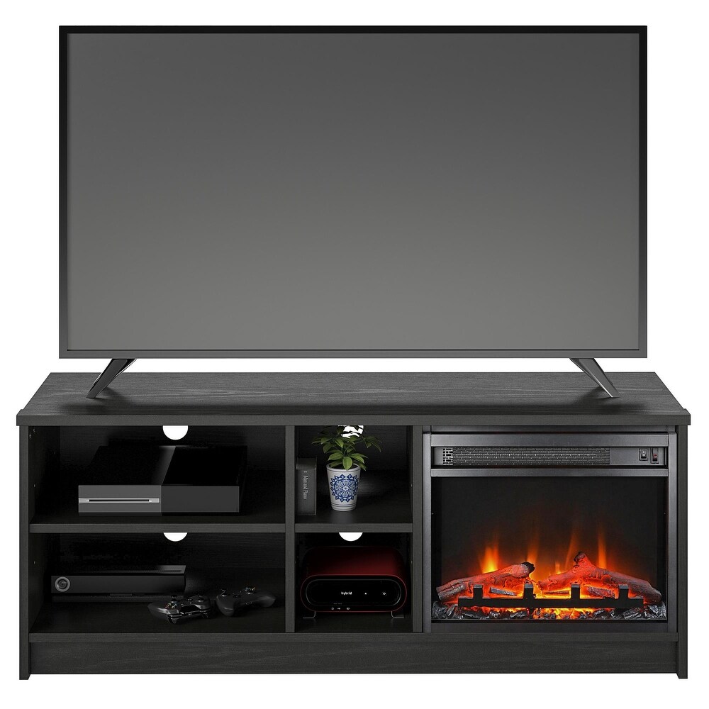 Ameriwood Home Nanton Asymmetrical 55 inch TV Stand with Electric Fireplace Insert and 4 Shelves