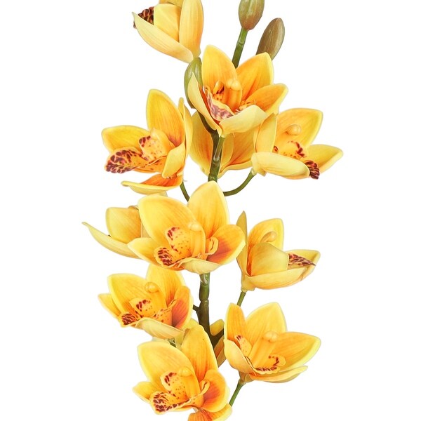 Set of 3 Yellow Orange Artificial Cymbidium Orchid Flower Stem Tropical Spray 30in