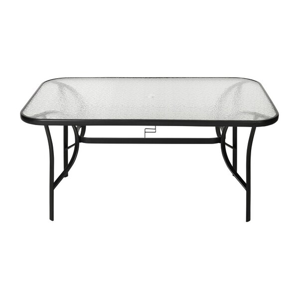 Commercial Tempered Glass and Steel Patio Table with Umbrella Hole