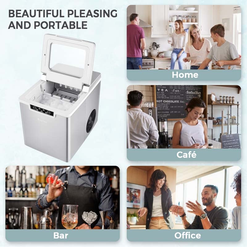 26LBS/24H Portable Ice Maker Countertop Ice Making Machine with Ice Scoop & Removable Basket