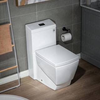 WOODBRIDGE Modern 1-Piece 1.28 GPF High Efficiency Dual Flush Square Elongated All-In One Toilet in White Seat Included HB0920MB