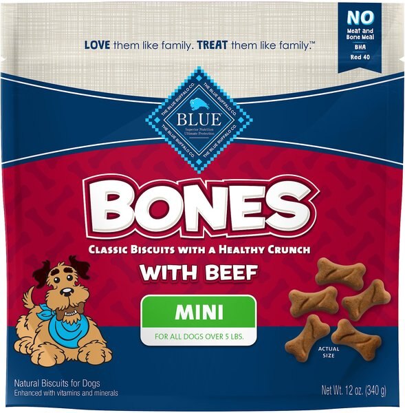 Blue Buffalo Bones Classic Biscuits Beef Mini Dog Treats， 12-oz bag