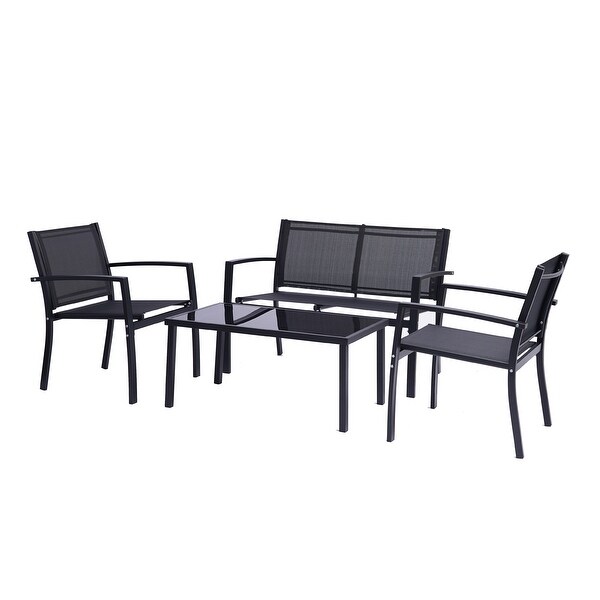 4 Pieces Patio Furniture Set Outdoor Garden Patio Conversation Sets Poolside Lawn Chairs with Glass Coffee Table Porch Furniture - Overstock - 36002361