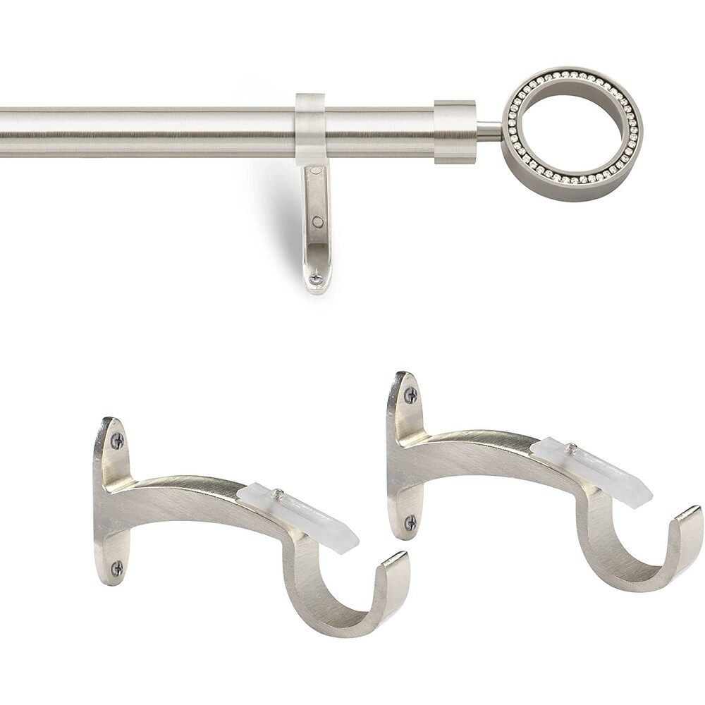 Deco Window 1 Inch Adjustable Nickel Curtain Rod for Windows   Doors Curtains with Round Finials   Brackets Set