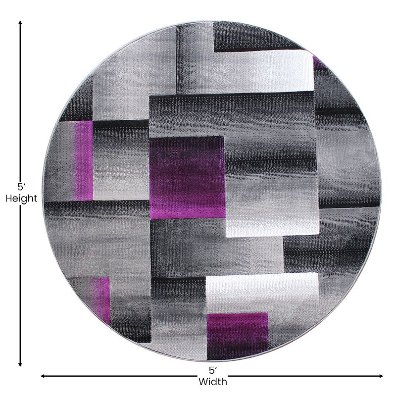 Masada Rugs Masada Rugs Trendz Collection 5'x5' Round Modern Contemporary Area Rug in Purple， Gray and Black-Design Trz861